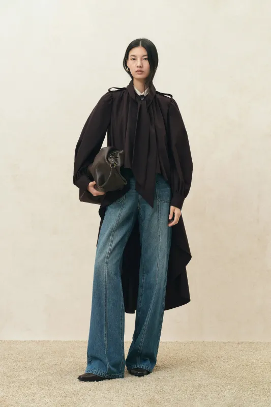 Ada Scarf Collar Cape Trench Coat in Wool Blend made by Fabrique