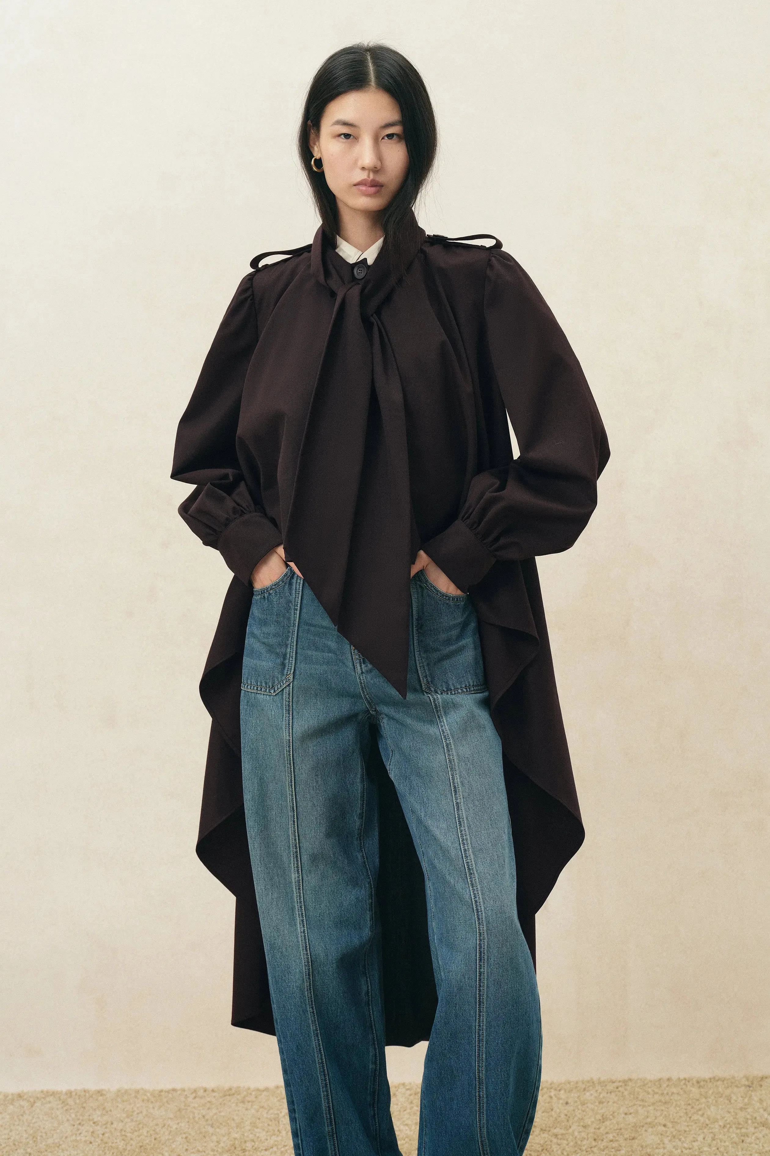 Ada Scarf Collar Cape Trench Coat in Wool Blend sold by Fabrique product image thumbnail 2
