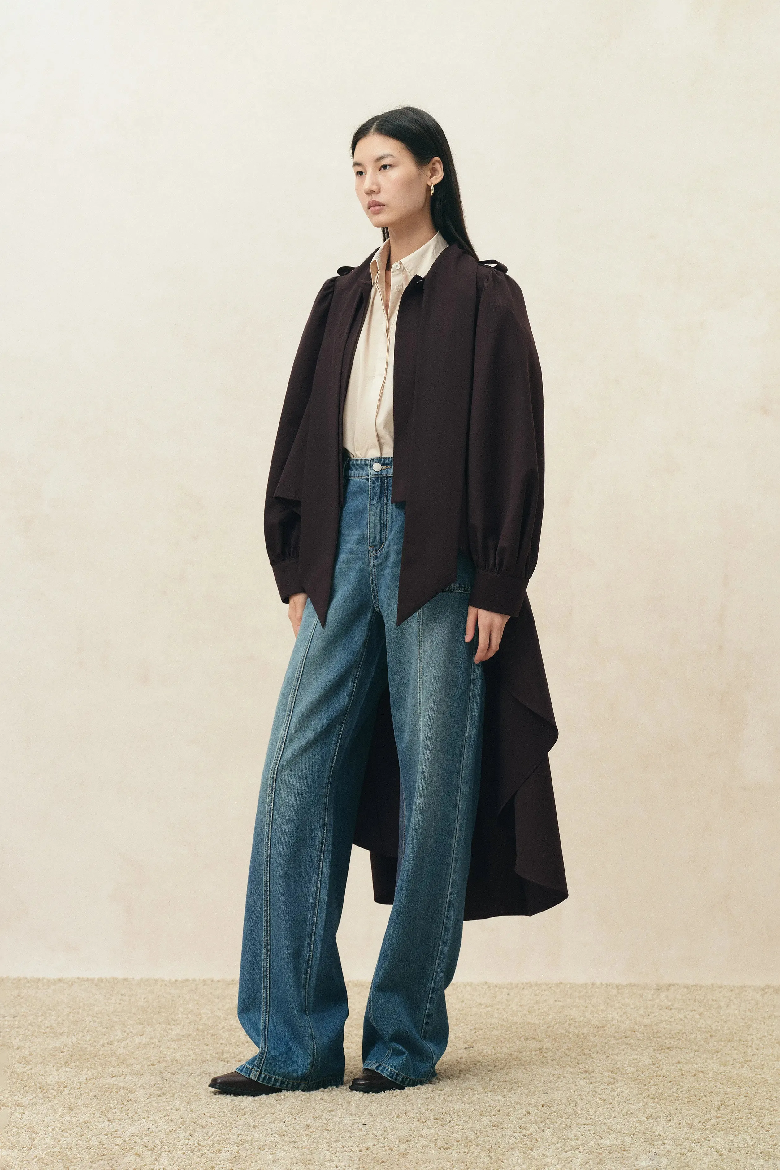 Ada Scarf Collar Cape Trench Coat in Wool Blend sold by Fabrique product image thumbnail 3