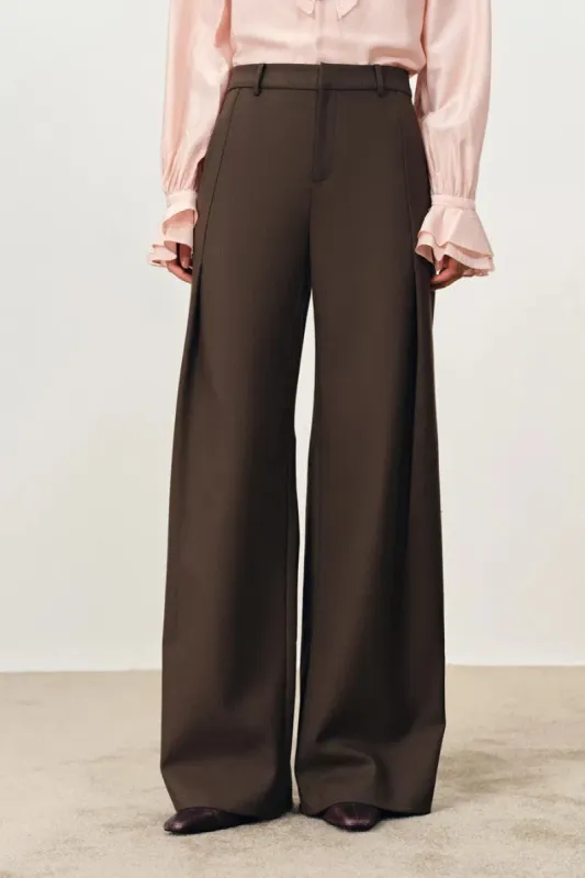 Emma Pleat Front Straight Leg Track Pants in Fine Wool Suiting sold by Fabrique