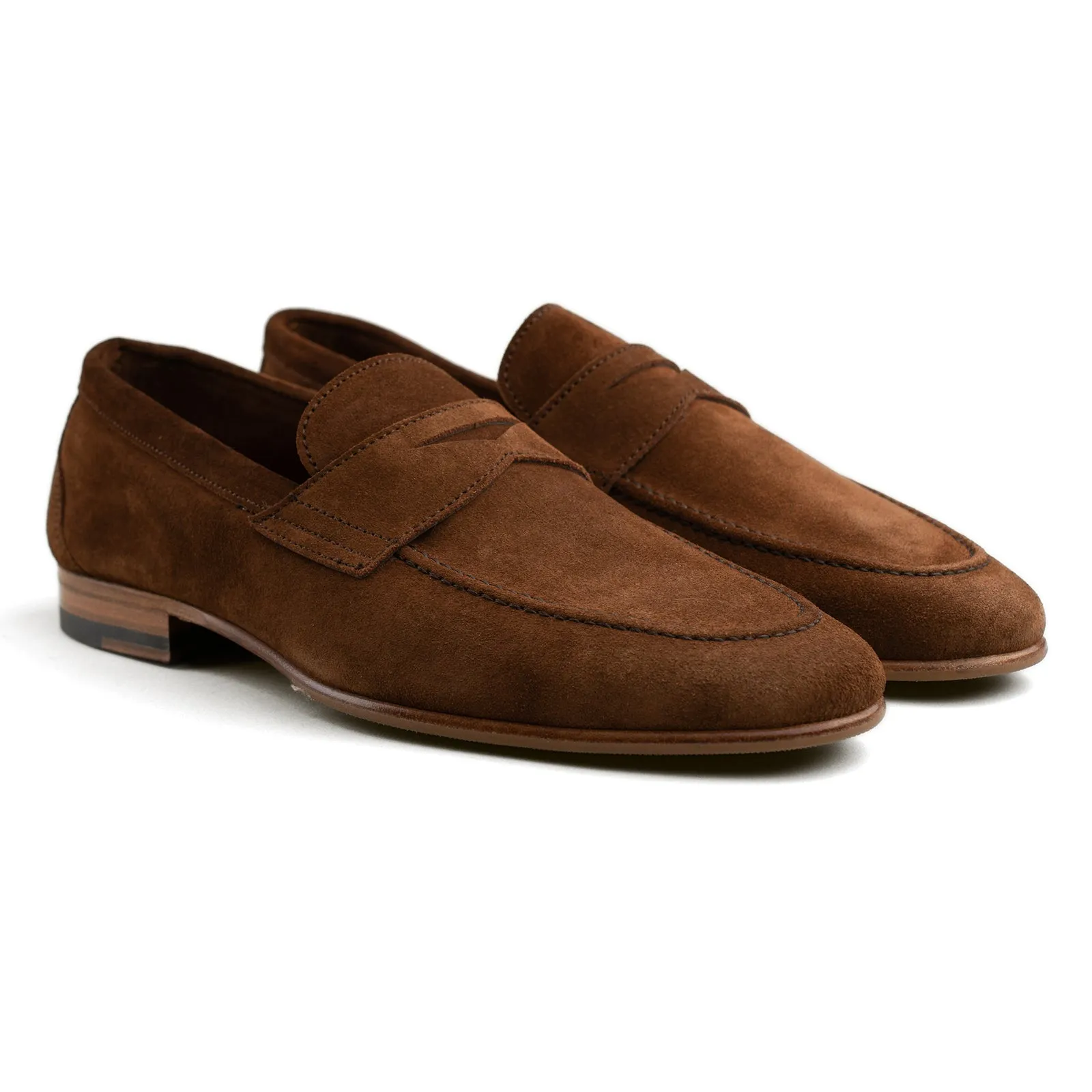 Unlined Penny Loafer - Snuff Brown Suede sold by Mehra