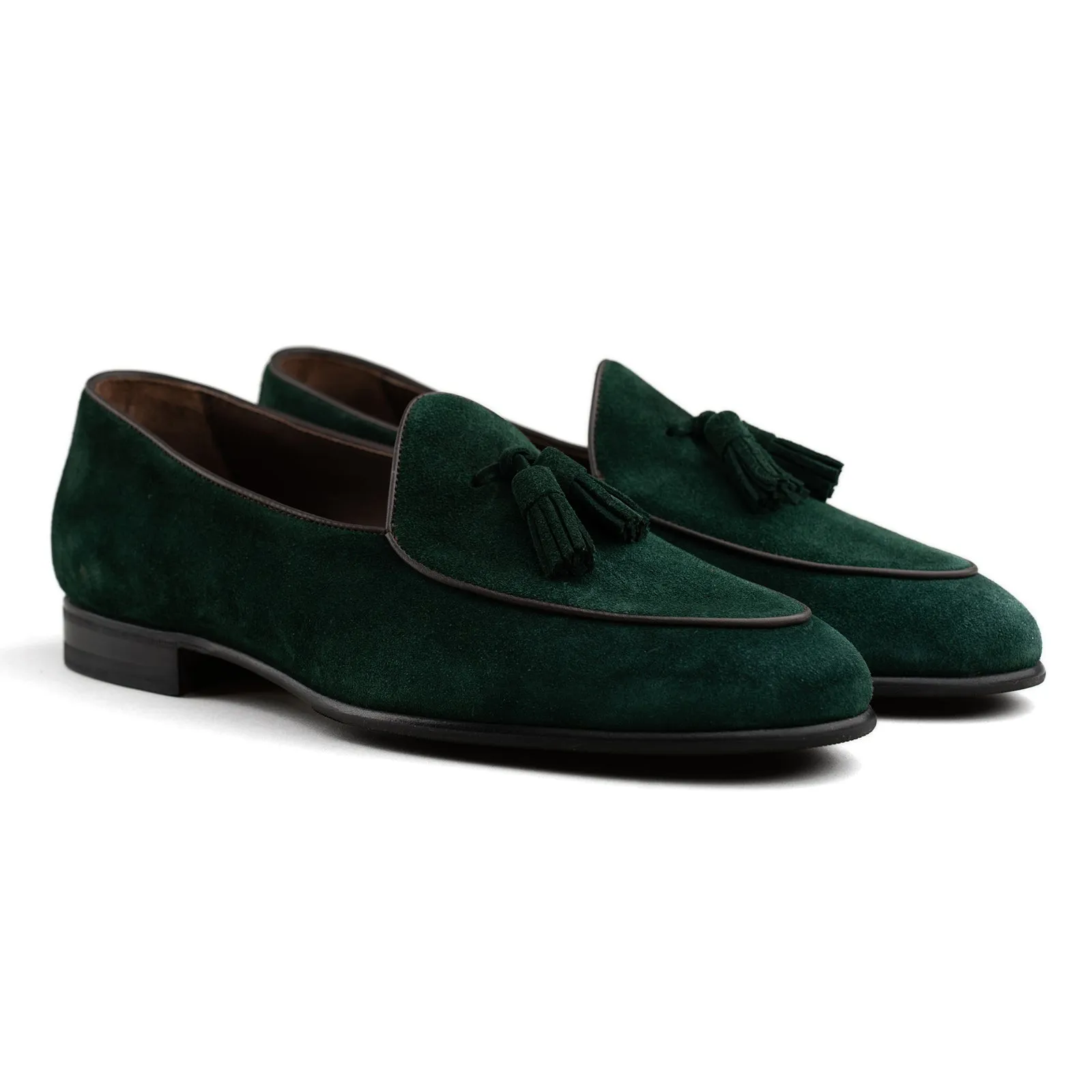 Belgian Tassel Loafer - Emerald Green Suede sold by Mehra