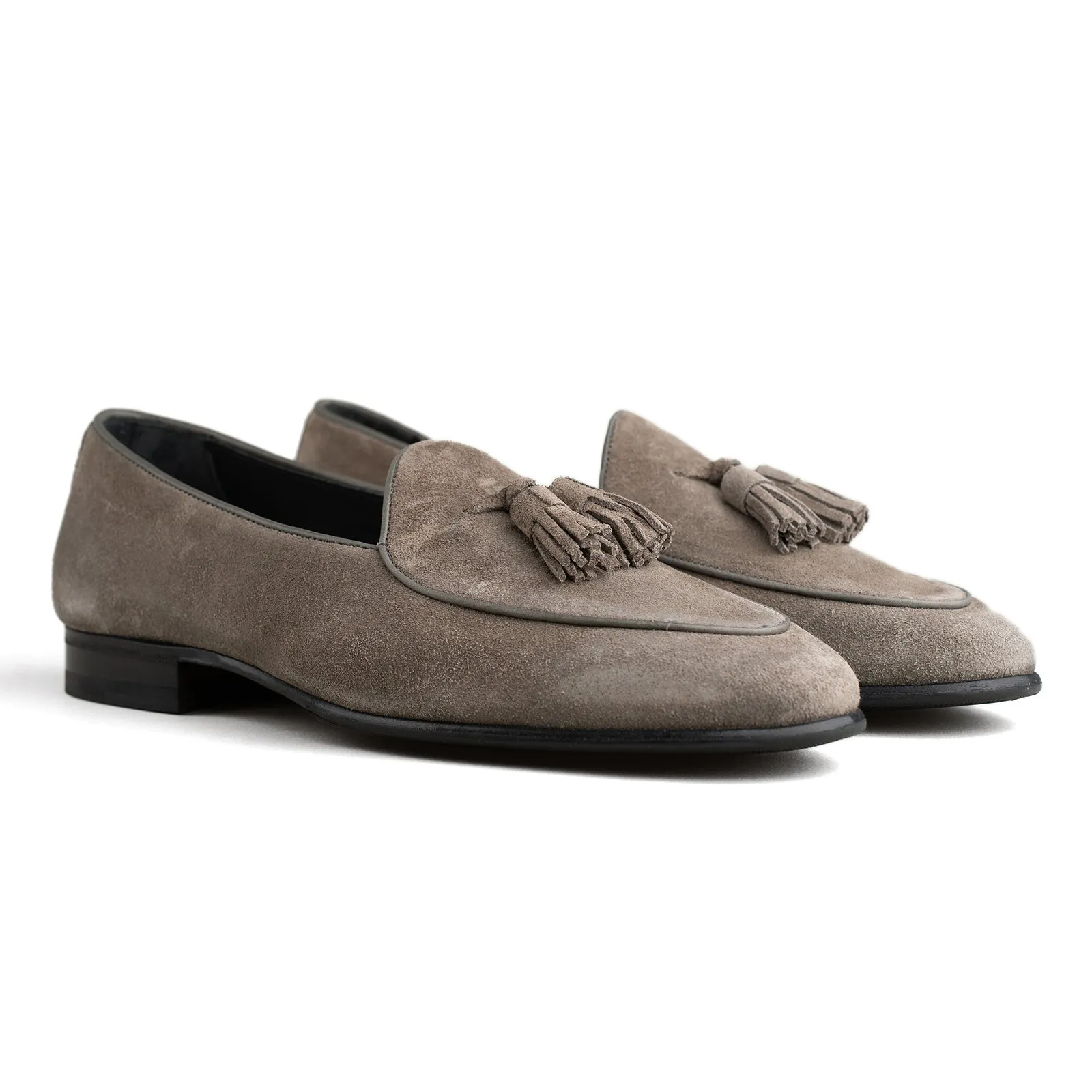 Belgian Tassel Loafer - Taupe Grey Suede sold by Mehra