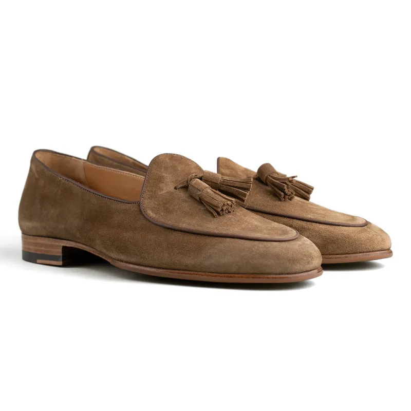 Belgian Tassel Loafer - Walnut Suede sold by Mehra