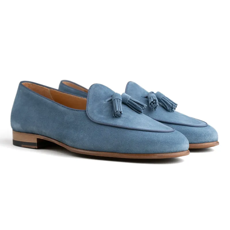 Belgian Tassel Loafer - Indigo Suede sold by Mehra