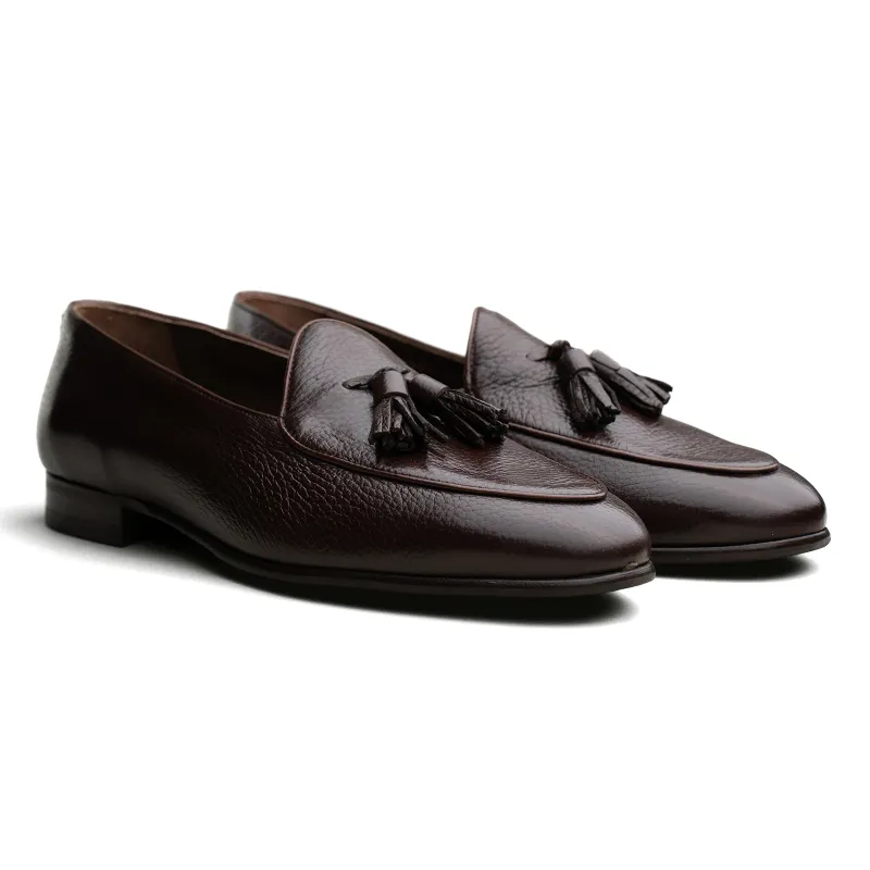Belgian Tassel Loafer - Brown Deerskin sold by Mehra