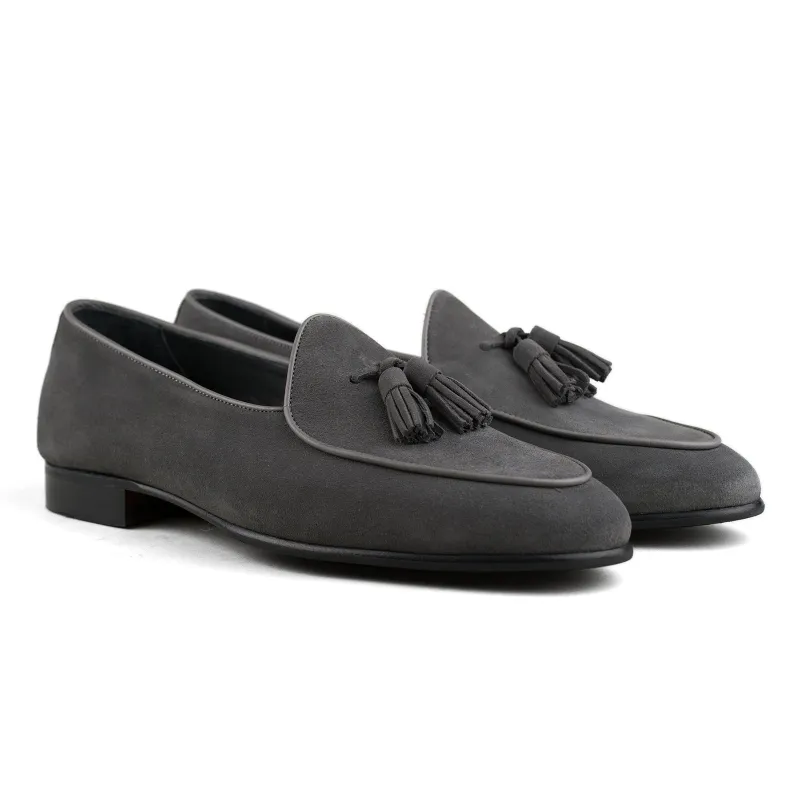 Belgian Tassel Loafer - Grey Suede sold by Mehra