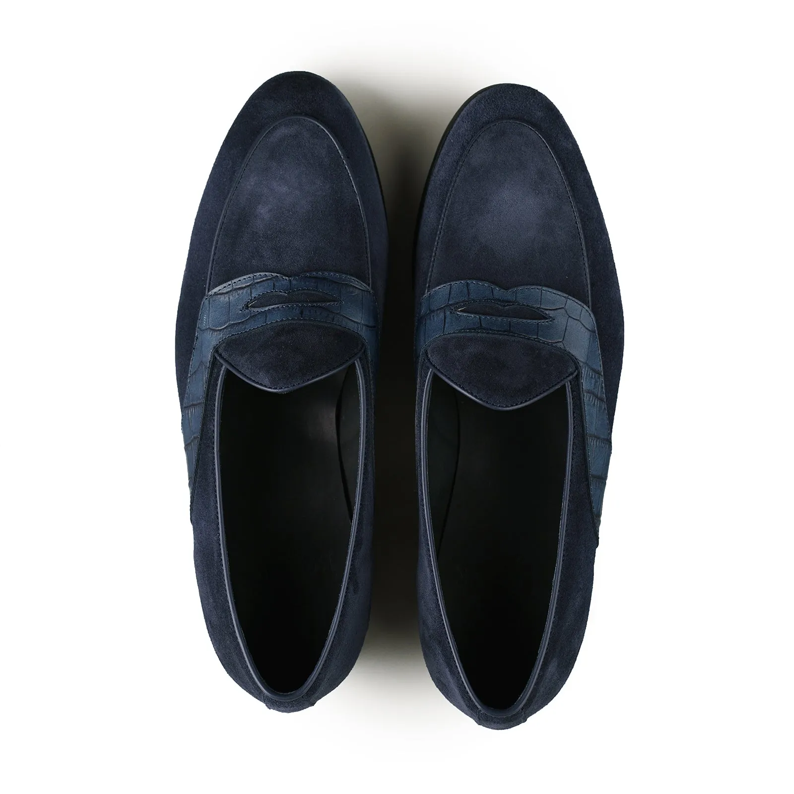 Belgian Penny Loafer - Navy Suede w/ Faux Croc Strap sold by Mehra product image thumbnail 3