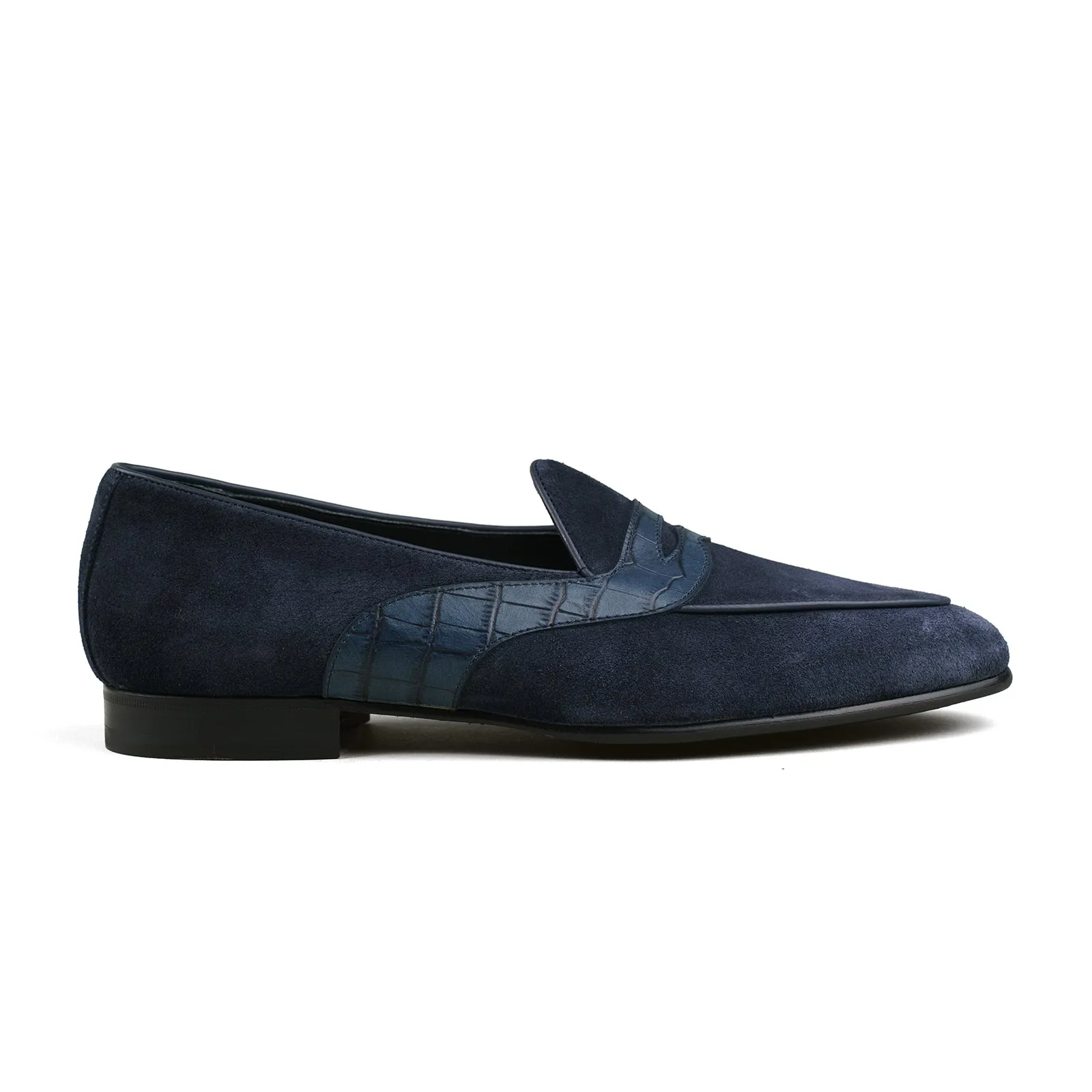 Belgian Penny Loafer - Navy Suede w/ Faux Croc Strap sold by Mehra product image thumbnail 2