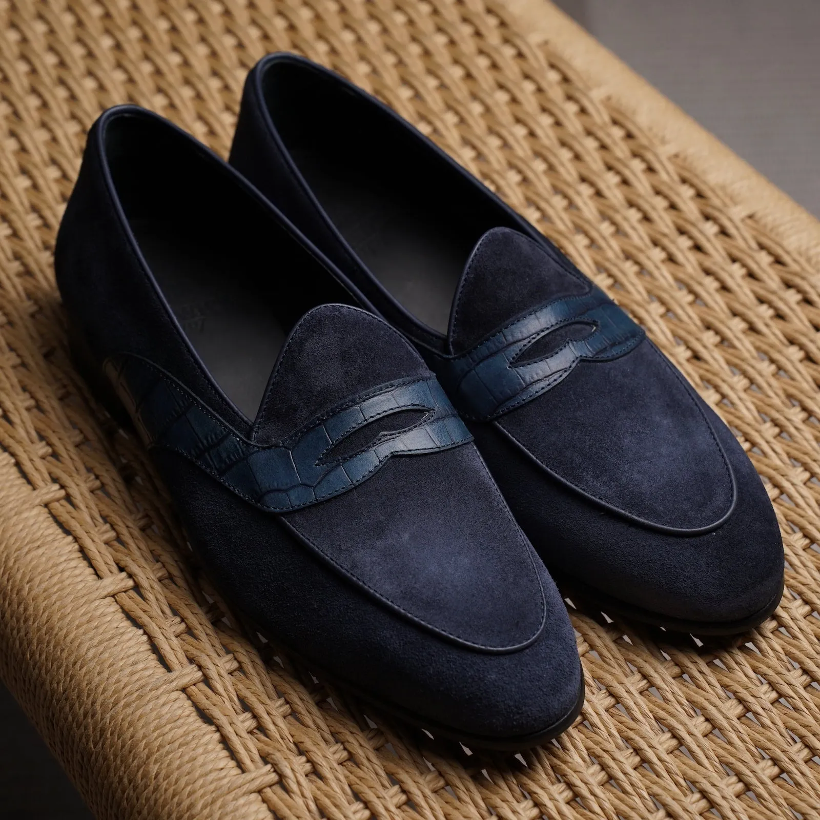 Belgian Penny Loafer - Navy Suede w/ Faux Croc Strap sold by Mehra product image thumbnail 5