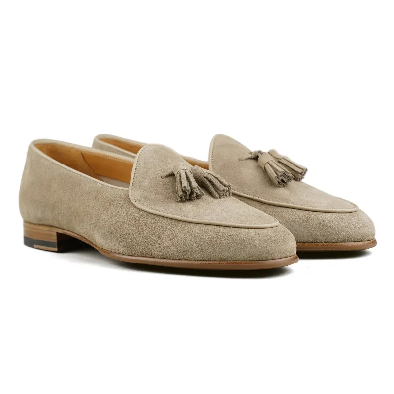 Belgian Tassel Loafer - Sand Suede sold by Mehra