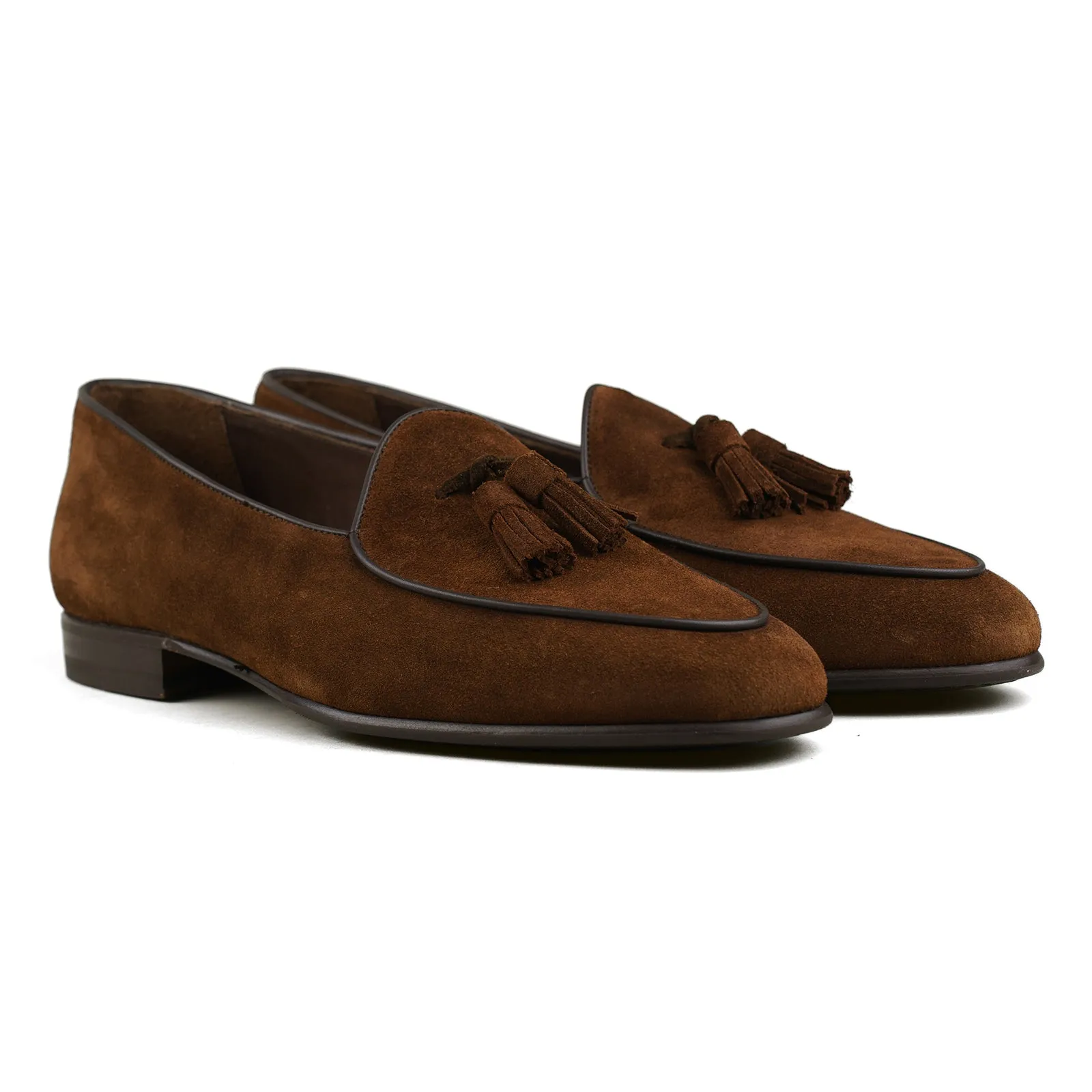 Belgian Tassel Loafer - Snuff Brown Suede sold by Mehra