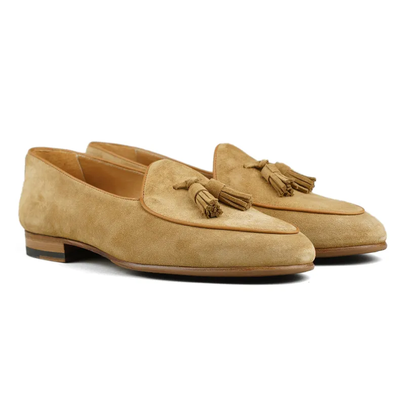 Belgian Tassel Loafer - Golden Brown Suede sold by Mehra