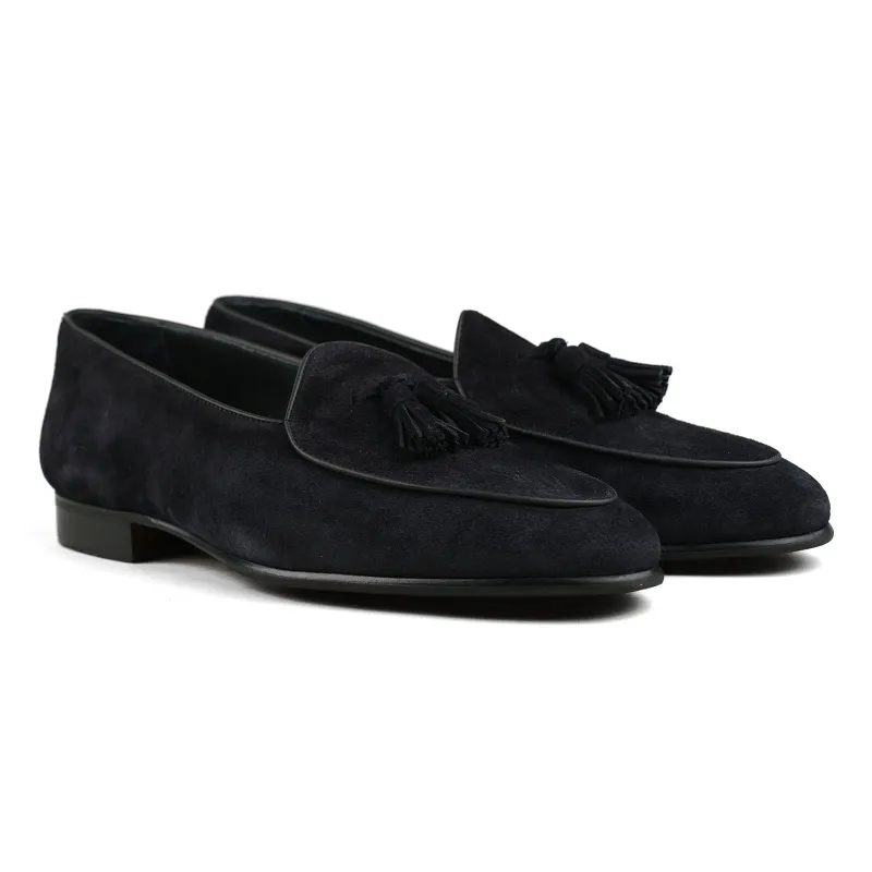 Belgian Tassel Loafer - Black Suede sold by Mehra