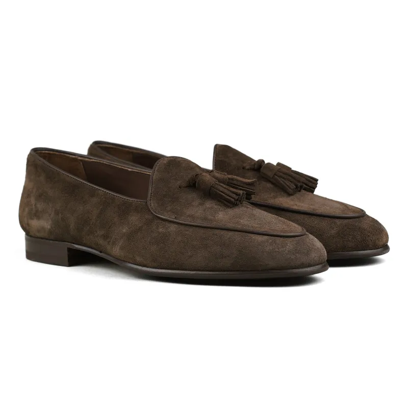 Belgian Tassel Loafer - Dark Brown Suede sold by Mehra