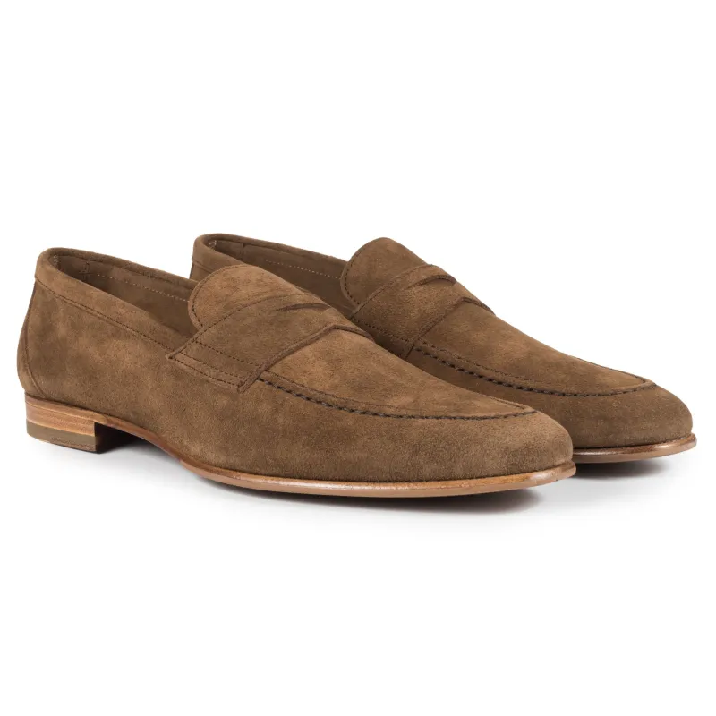 Unlined Penny Loafer - Walnut Suede made by Berwick