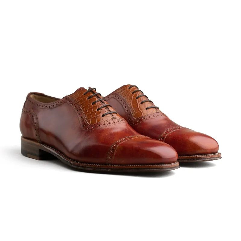 Style 3966 - Cognac Museum Calf / Col. 154 Alligator made by Mehra