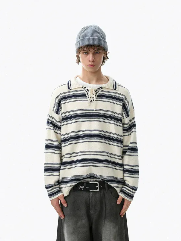 RT No. 50304 KNITWEAR STRIPE COLLAR SWEATER sold by Real Takai