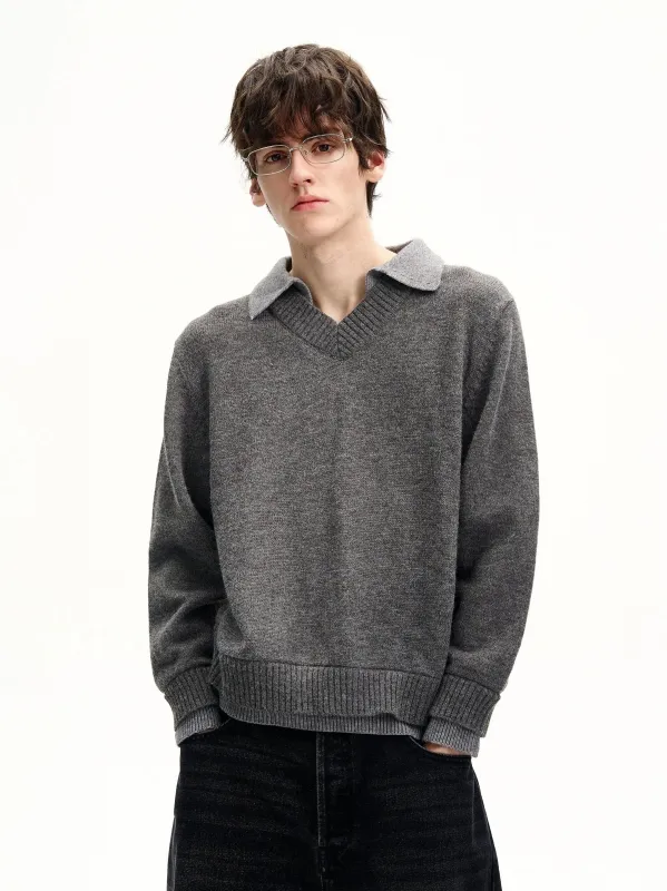 RT No. 50267 KNITWEAR TWO PIECE COLLAR V-NECK SWEATER sold by Real Takai