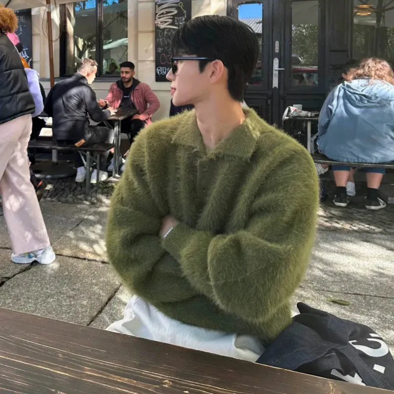 RT No. 48026 GREEN MOHAIR COLLAR SWEATER made by Real Takai
