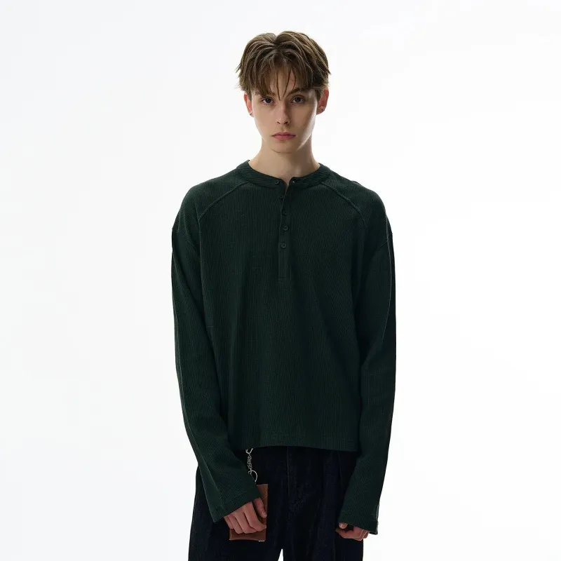 RT No. 42009 HENLEY COLLAR WAFFLE ONGSLEEVE sold by Real Takai
