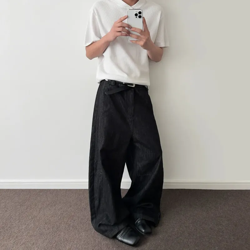 RT No. 40838 SILHOUETTE BAGGY DRAPE DENIM JEANS sold by Real Takai