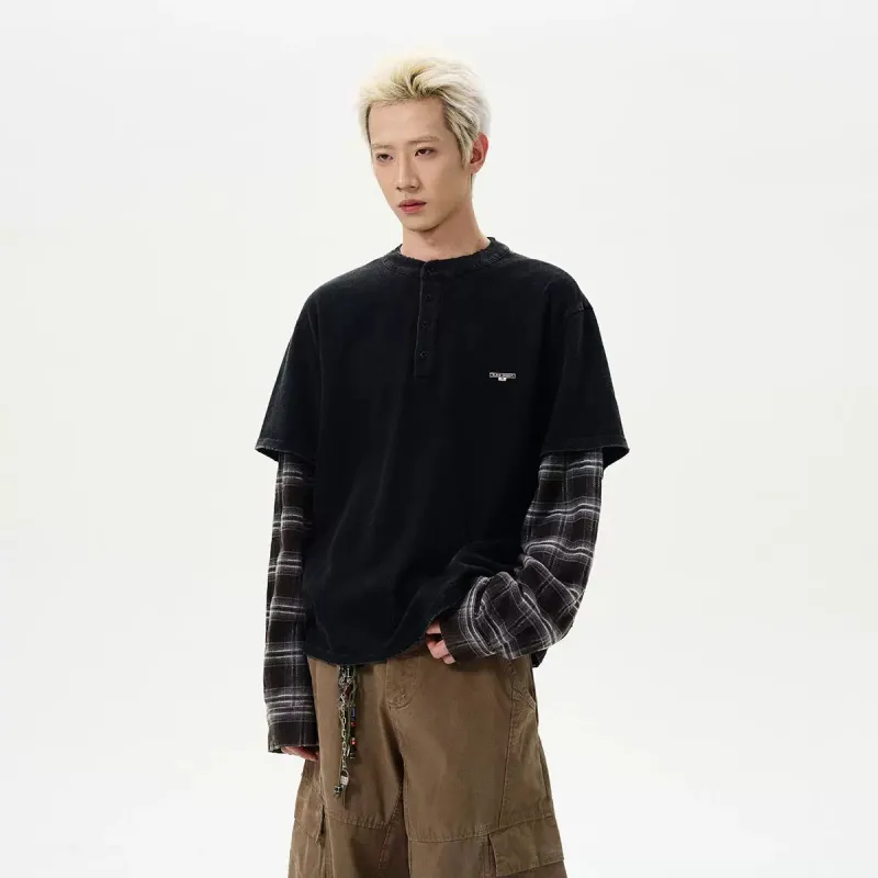 RT No. 40706 HENLEY COLLAR PLAID LONGSLEEVE sold by Real Takai