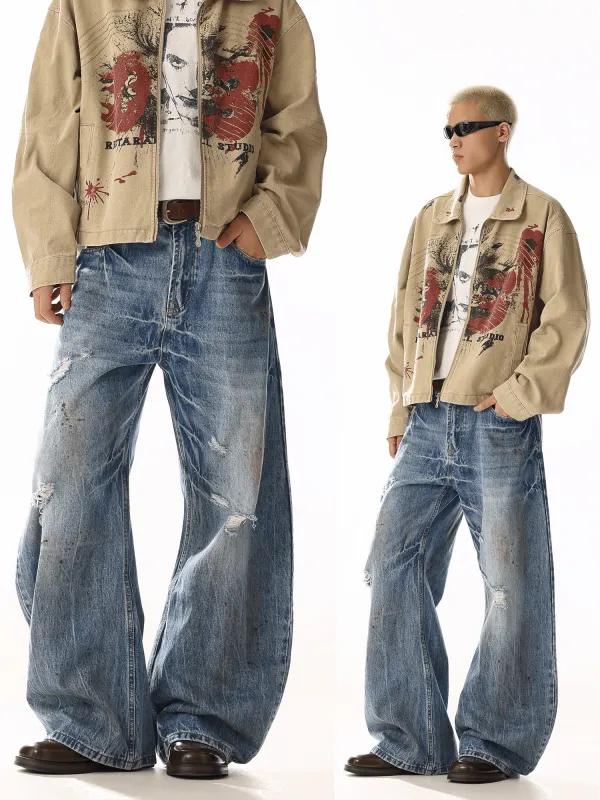 RT No. 19813 BLUE DISTRESSED DENIM STRAIGHT JEANS sold by Real Takai