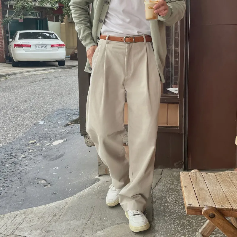 RT No. 13016 PLEATED CREAM STRAIGHT PANTS sold by Real Takai