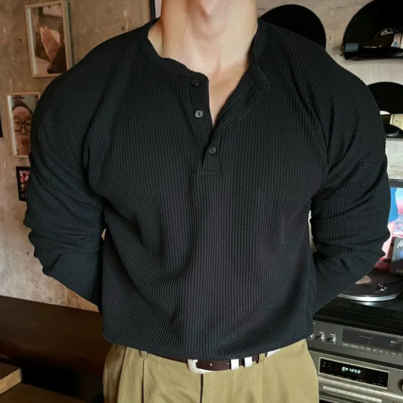 RT No. 11061 KNITTED HENLEY COLLAR LONGSLEEVE SHIRT made by Real Takai