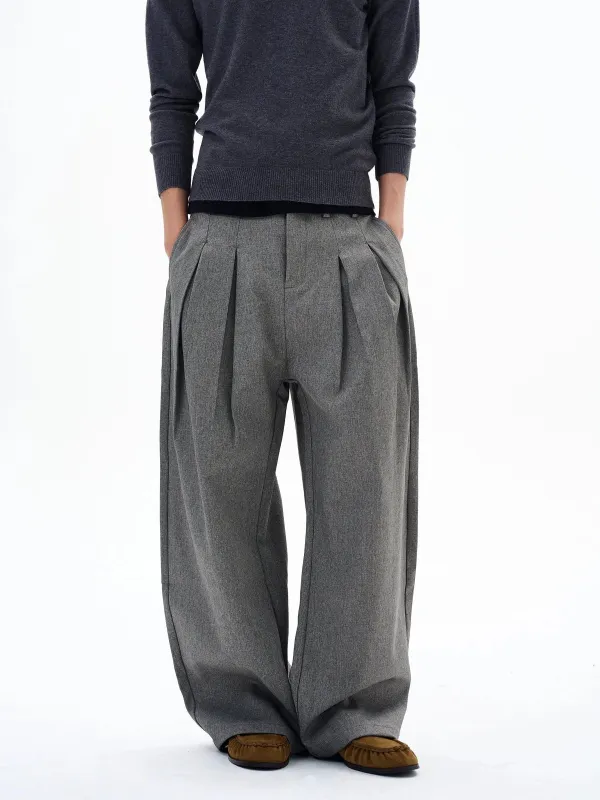 RT No. 29023 GRAY PLEATED BAGGY STRAIGHT PANTS sold by Real Takai