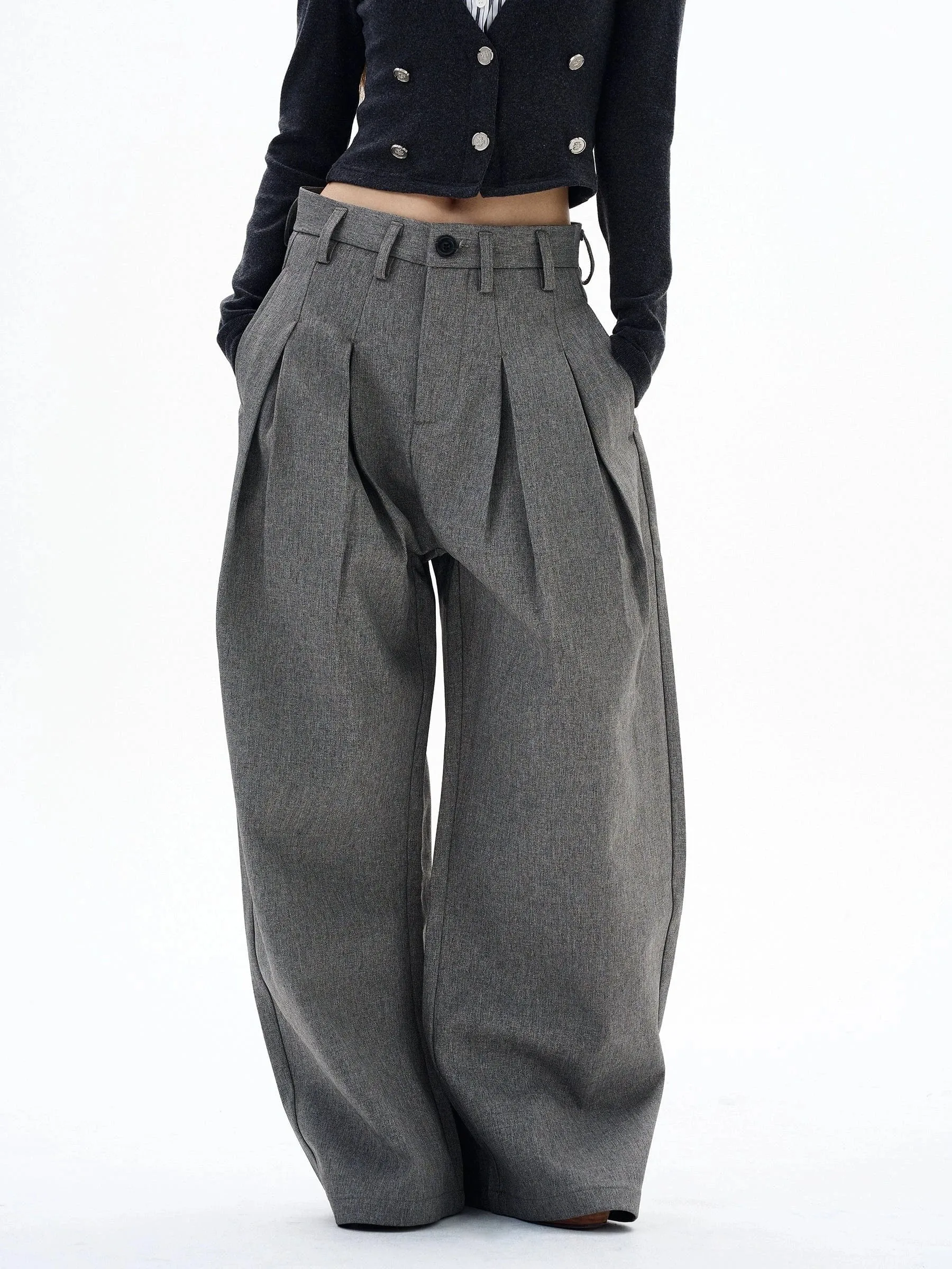 RT No. 29023 GRAY PLEATED BAGGY STRAIGHT PANTS sold by Real Takai product image thumbnail 3