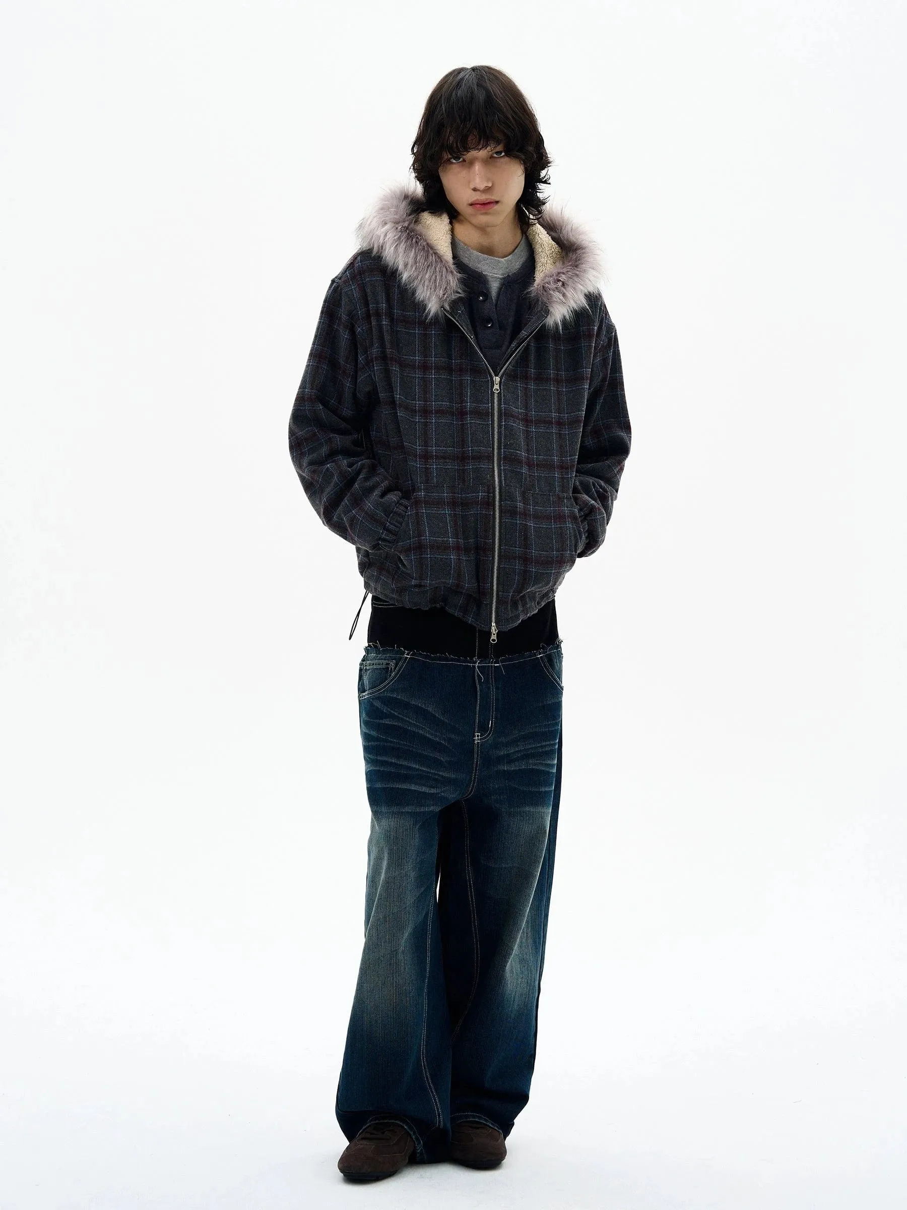 RT No. 32505 PLAID FUR ZIP HOODIE sold by Real Takai product image thumbnail 5