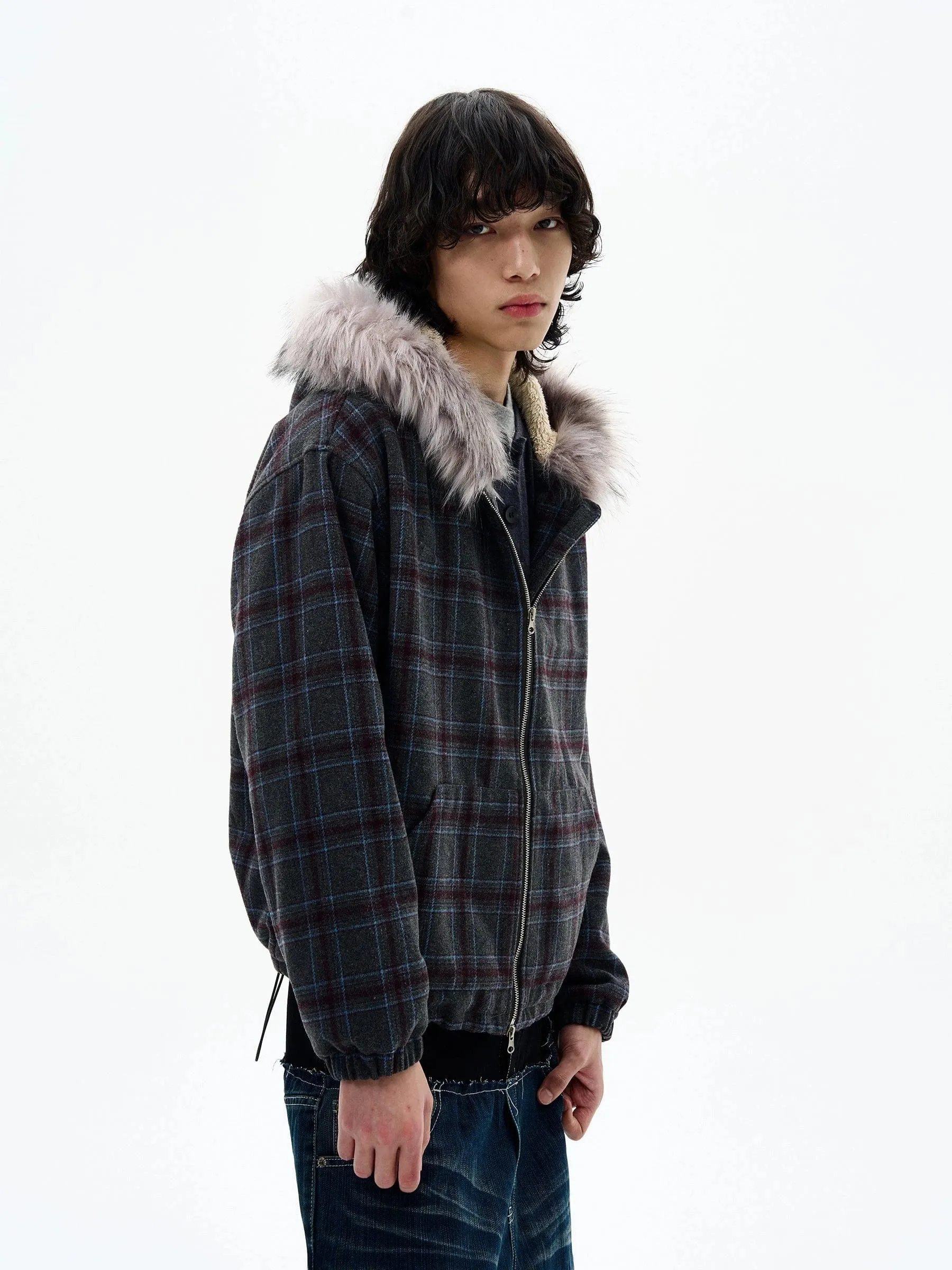 RT No. 32505 PLAID FUR ZIP HOODIE sold by Real Takai product image thumbnail 3