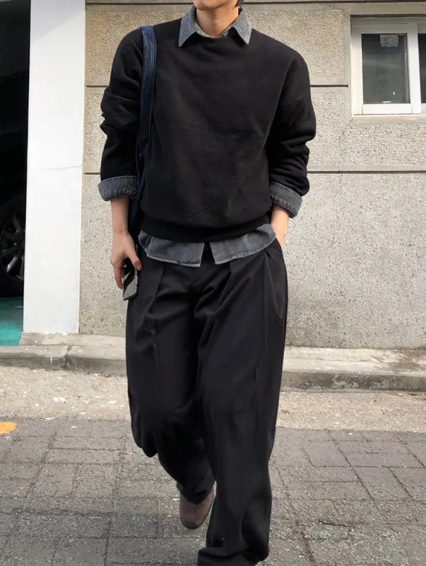 RT No. 32035 PLEATED BLACK WIDE BAGGY PANTS made by Real Takai