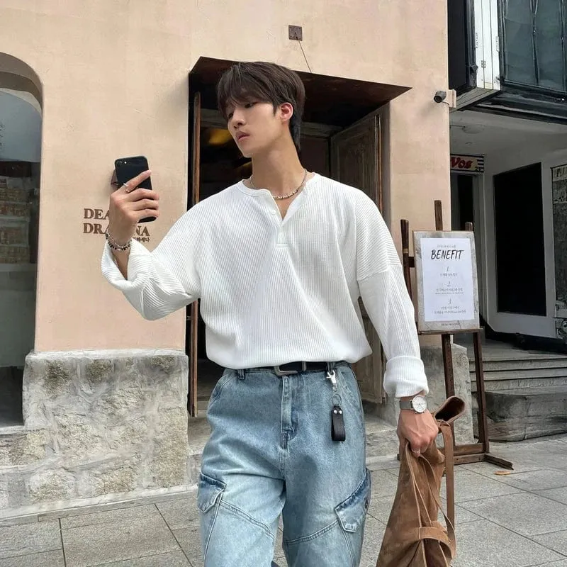 RT No. 31074 WAFFLE KNIT HENLEY COLLAR LONGSLEEVE sold by Real Takai product image thumbnail 3