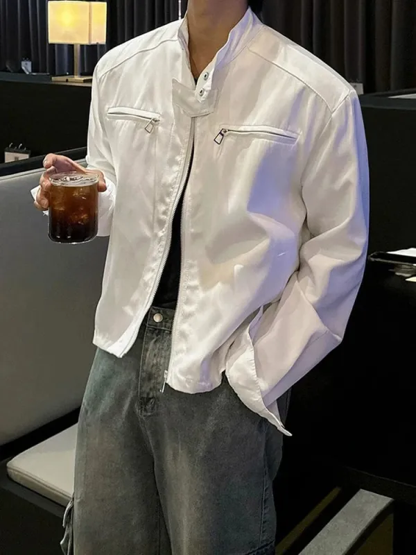 RT No. 29054 WHITE MOTORCYCLE COLLAR ZIP JACKET made by Real Takai