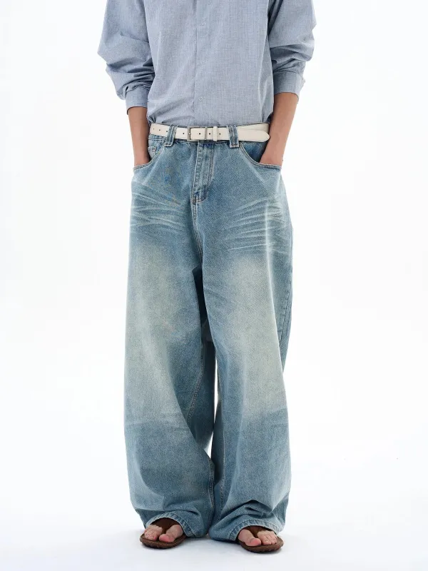 RT No. 29048 WASHED DENIM BAGGY STRAIGHT JEANS sold by Real Takai