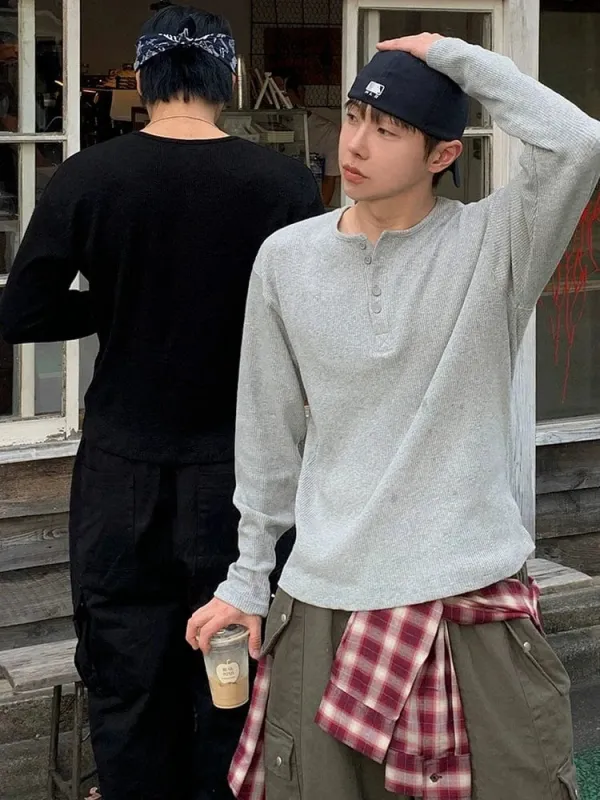 RT No. 25010 WAFFLE HENLEY LONGSLEEVE sold by Real Takai