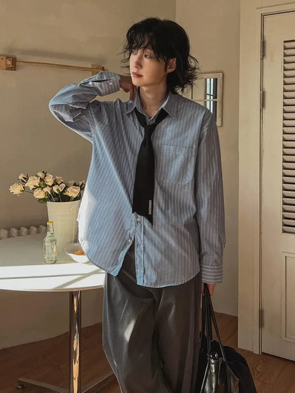 RT No. 25000 BLUE STRIPED BUTTON-UP SHIRT made by Real Takai