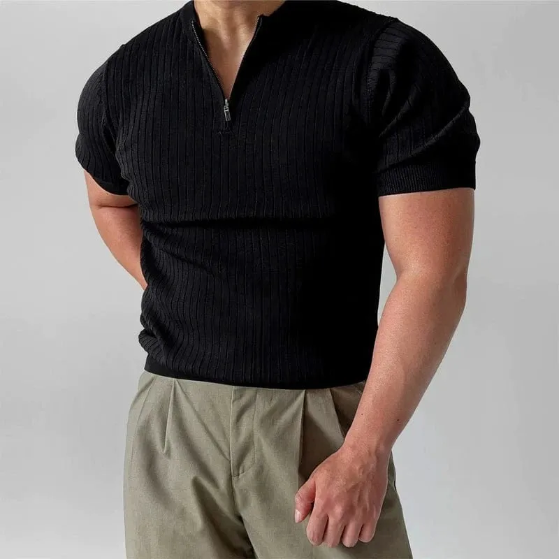 RT No. 19015 SLIM HALF ZIP KNIT SHORT SLEEVE sold by Real Takai