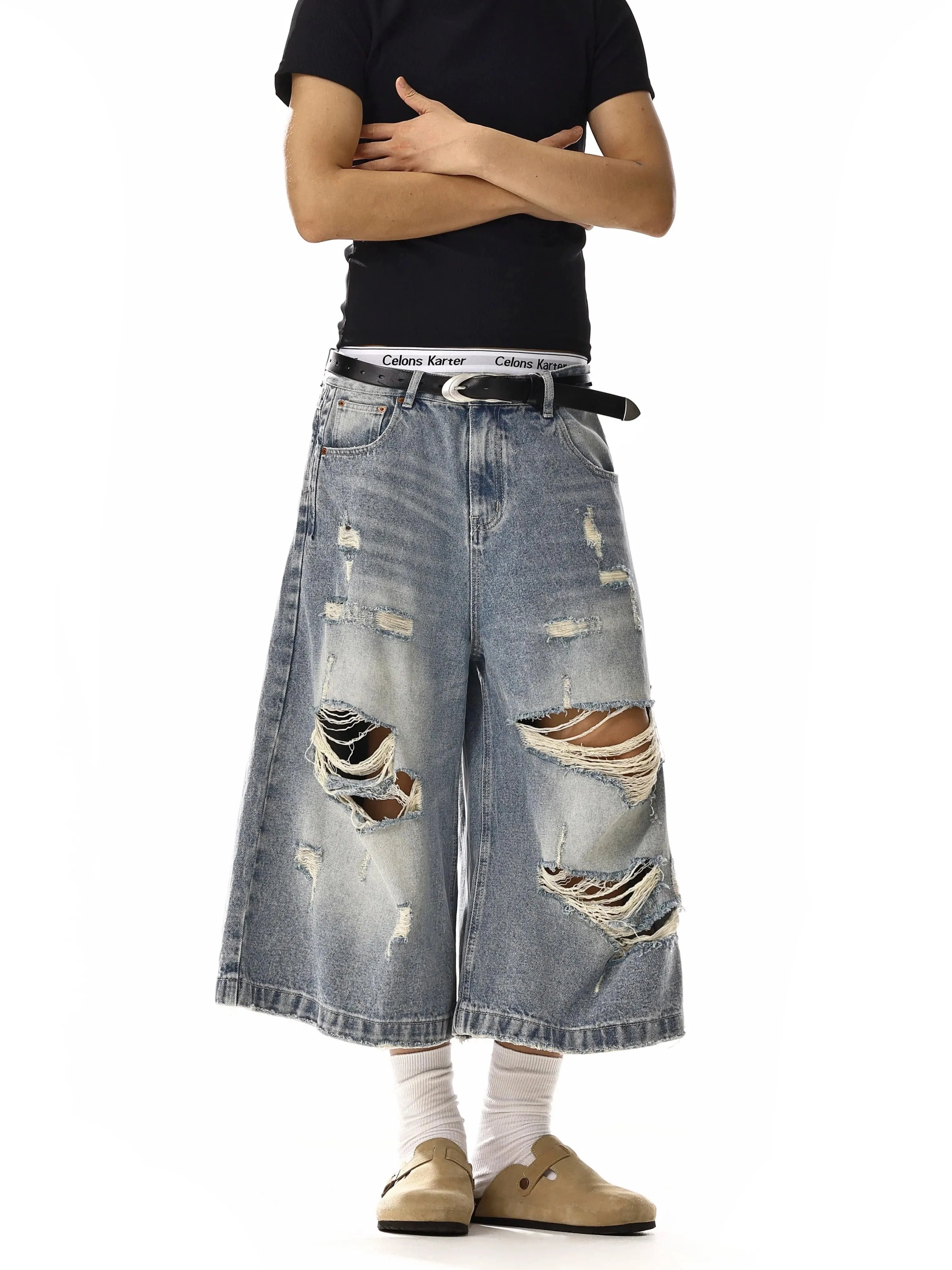 RT No. 18249 RIPPED BLUE DENIM SHORTS sold by Real Takai product image thumbnail 3