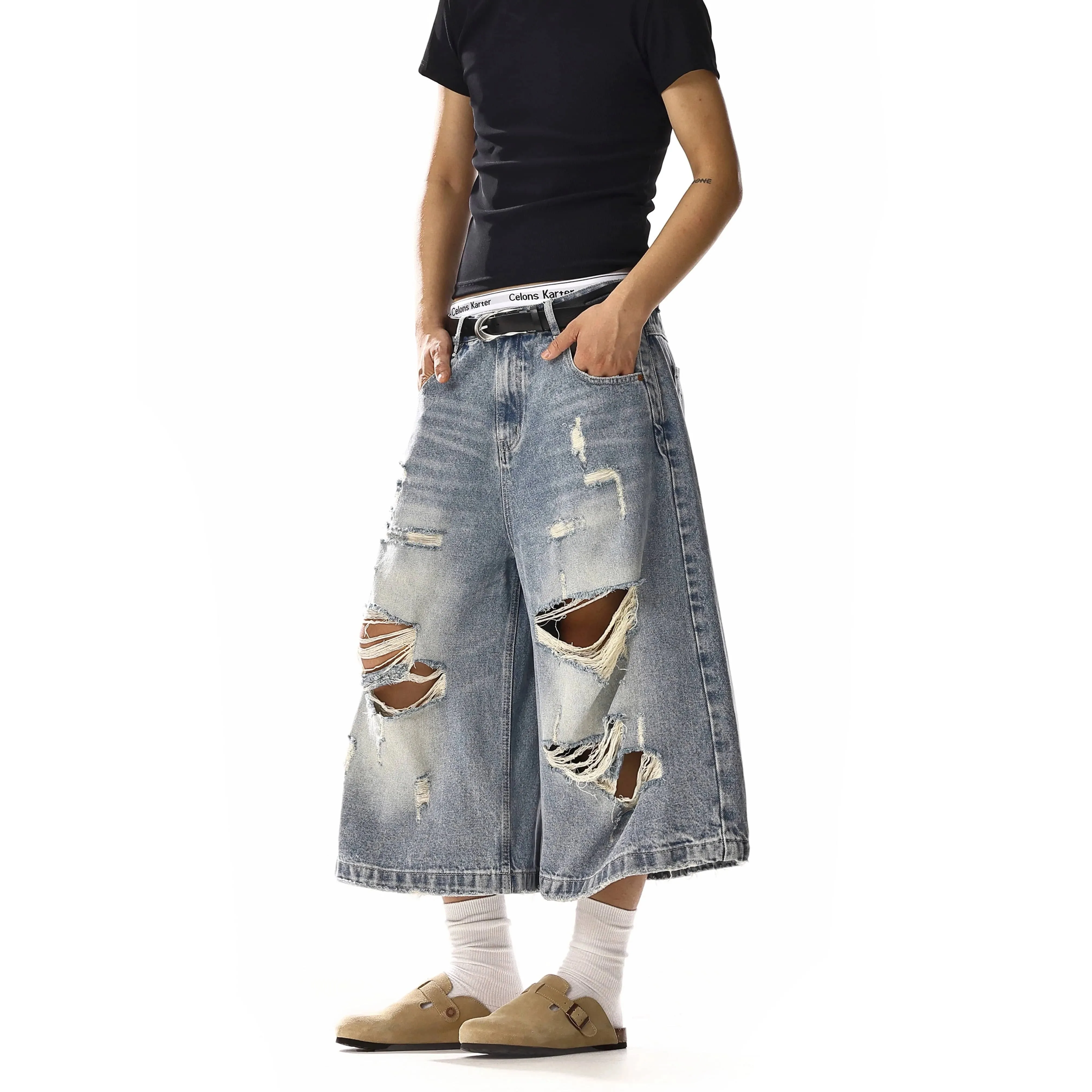 RT No. 18249 RIPPED BLUE DENIM SHORTS sold by Real Takai product image thumbnail 2
