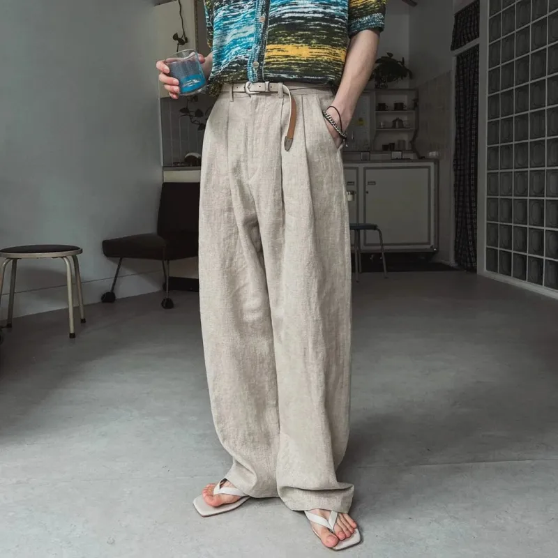 RT No. 18107 PLEATED LINEN STRAIGHT PANTS sold by Real Takai