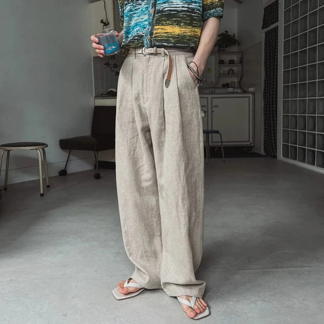 RT No. 18107 PLEATED LINEN STRAIGHT PANTS sold by Real Takai