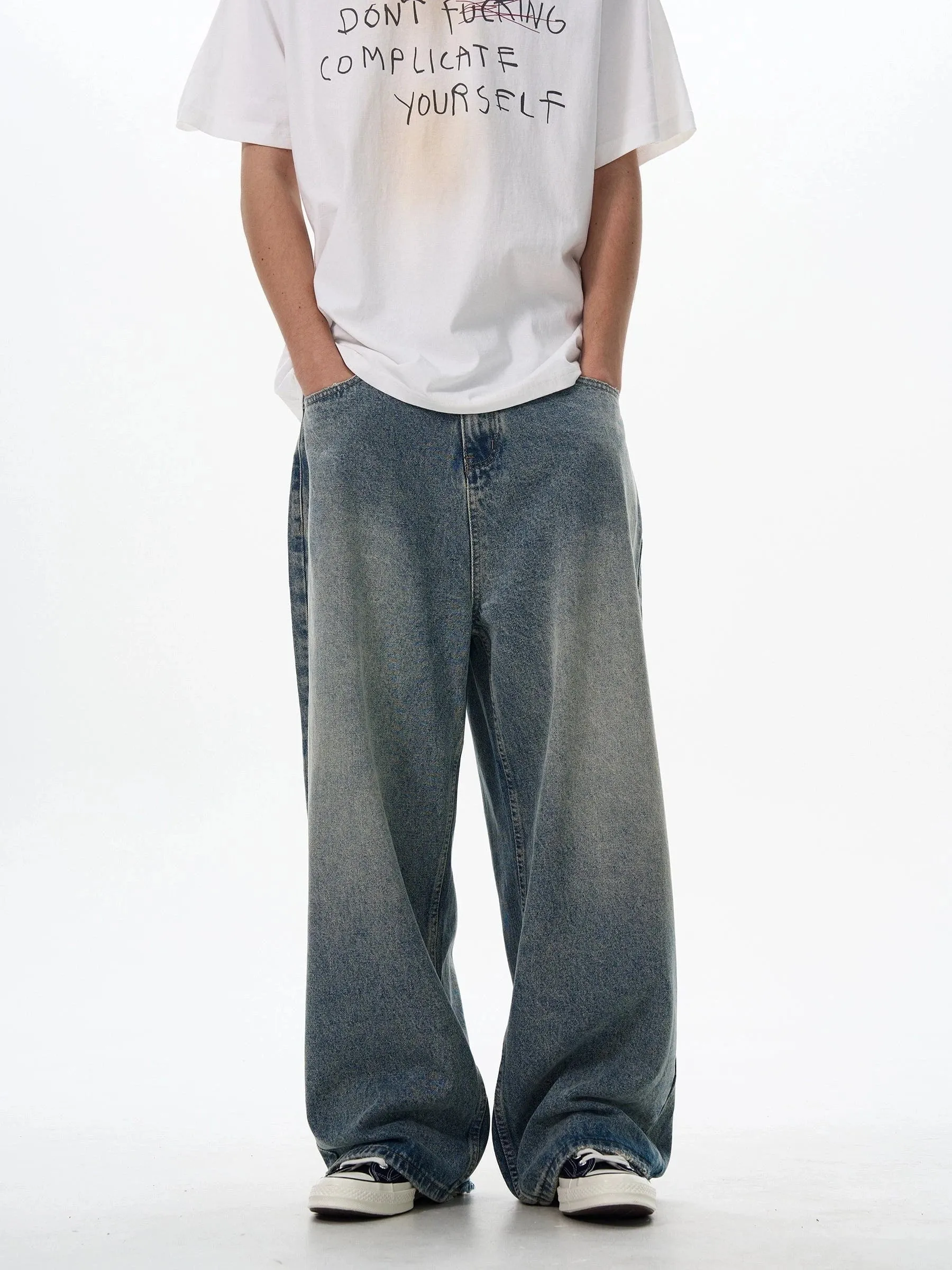 RT No. 18040 BLUE DENIM WIDE STRAIGHT JEANS sold by Real Takai