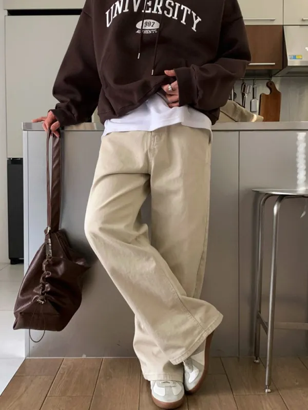 RT No. 12521 KHAKI CREAM STRAIGHT CASUAL PANTS sold by Real Takai