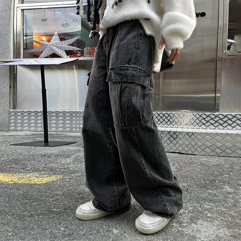 RT No. 12446 BLACK CARGO STRAIGHT DENIM JEANS made by Real Takai