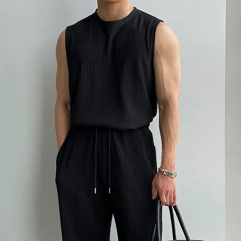 RT No. 11931 PLEATED SLEEVELESS SHIRT & WIDE DRAWSTRING PANTS sold by Real Takai