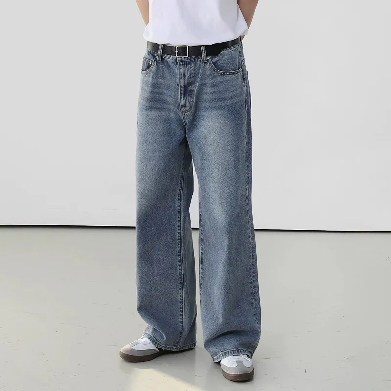 RT No. 11732 BLUE WIDE STRAIGHT DENIM JEANS made by Real Takai